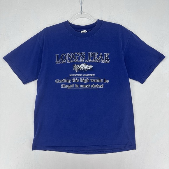 Vintage Other - VTG Longs Peak Shirt Mens Sz M Blue Rocky Mountains Get High Colorado Hiking Tee